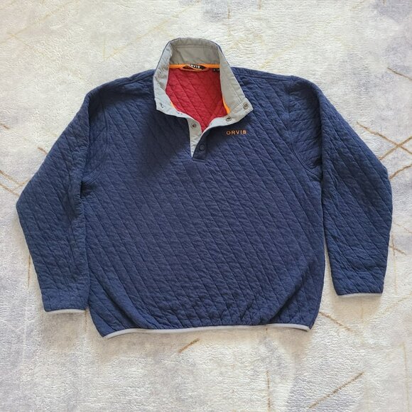 Orvis Men’s Quilted Snap Pullover Large Navy Red Lined Vintage Outdoor - Picture 1 of 6